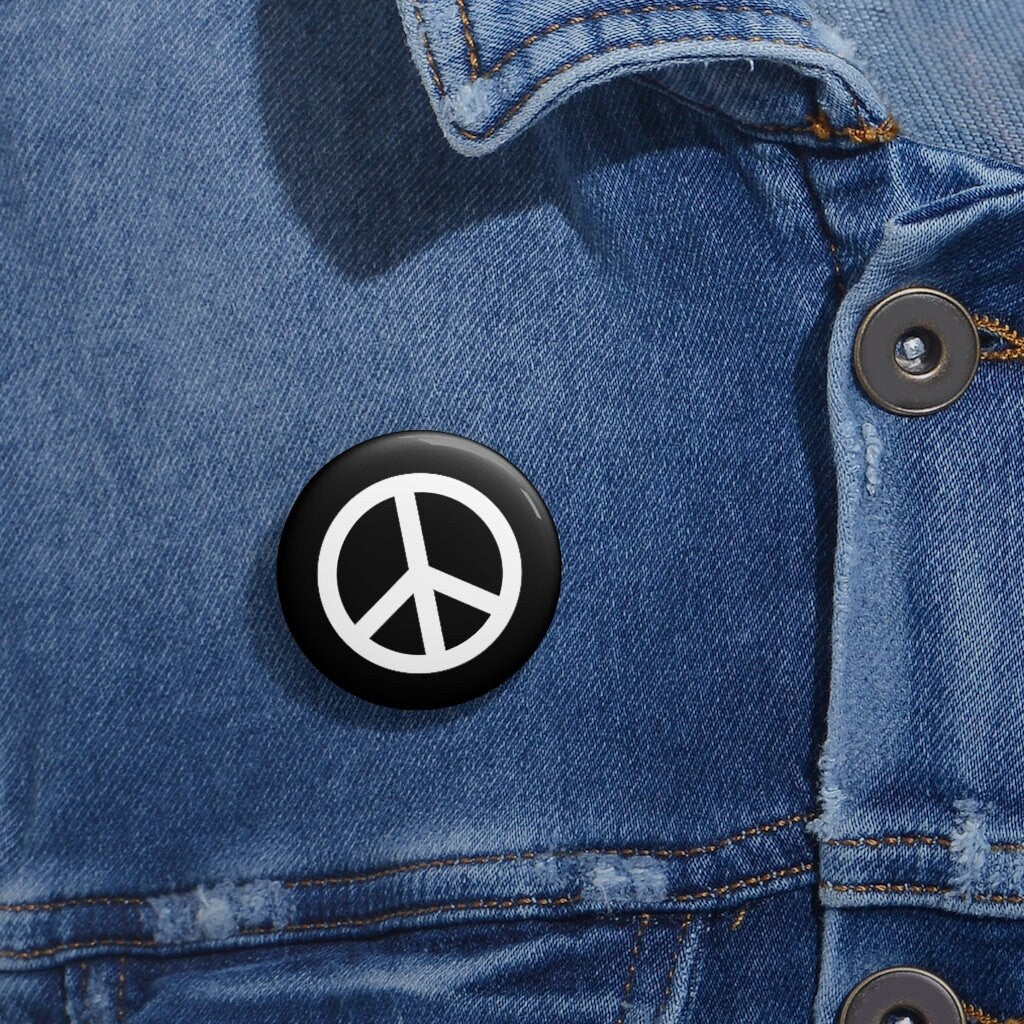 White on Black Peace Sign Pin Button