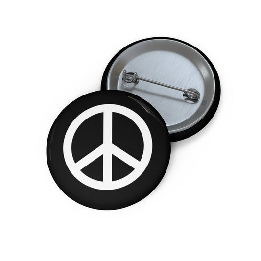 White on Black Peace Sign Pin Button