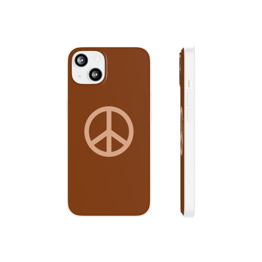 Phone Case with Simple Peace Sign in Cream on Brown