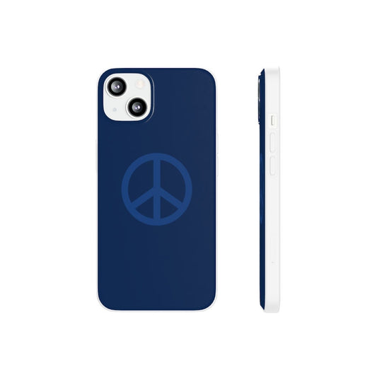 Phone Case with Simple Peace Sign in Blue on Blue.