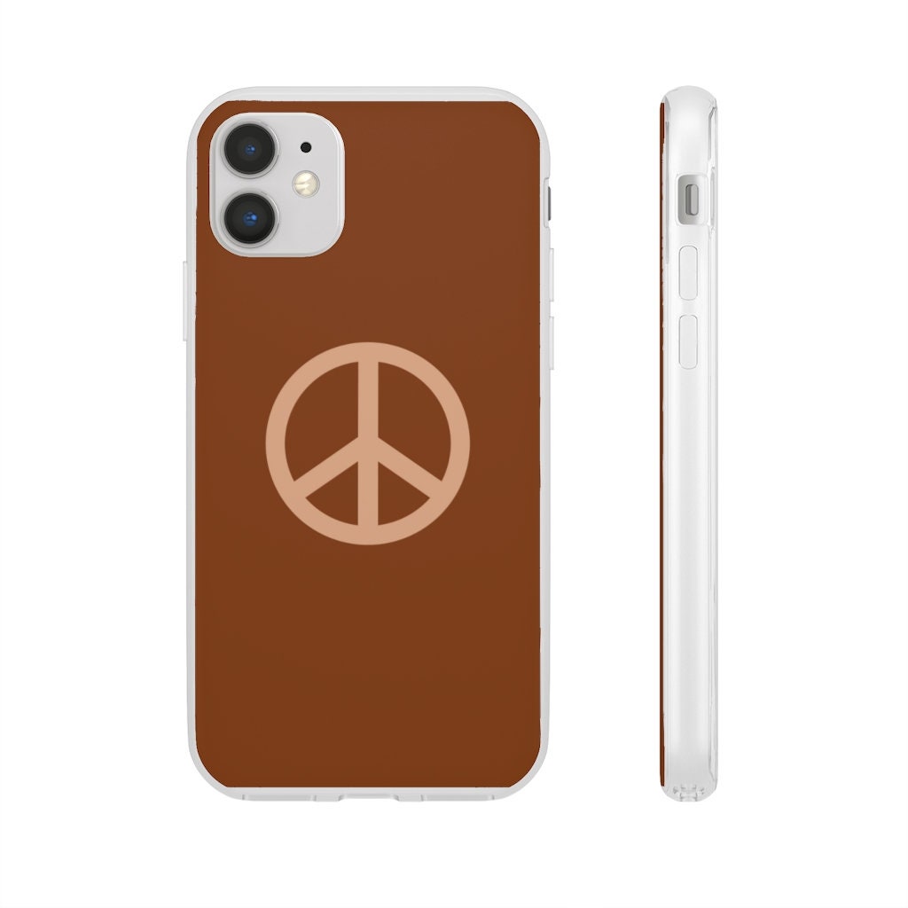 Phone Case with Simple Peace Sign in Cream on Brown